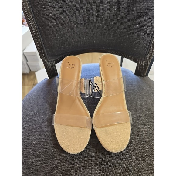 a new day Shoes - A New Day Wedge Sandals Clear Strap Ansel Platform Heels Tan Size 6 NWT
